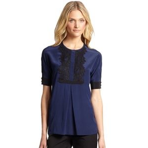 Marchesa Voyage Navy Black Silk Lacebib Top 8